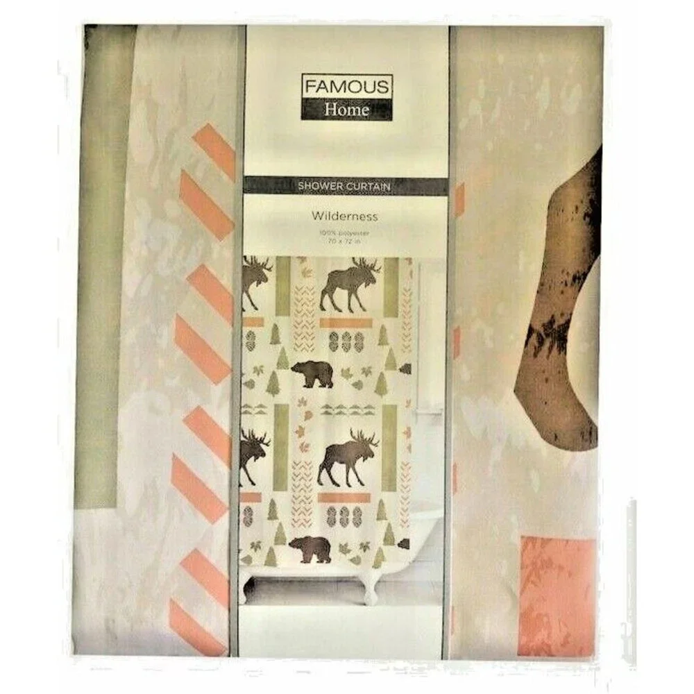 Moose Bear Fabric Shower Curtain Cabin Wilderness Lodge Forest 72L x 70W